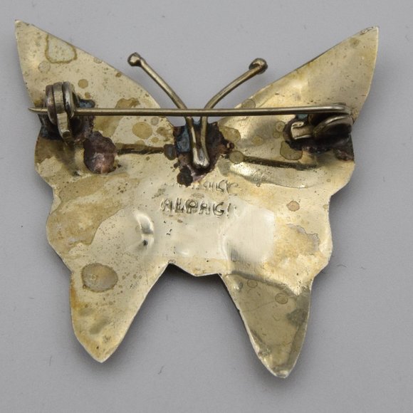 Vintage Alpaca Mexico Silver Tone and Abalone Butterfly Brooch - Picture 4 of 9